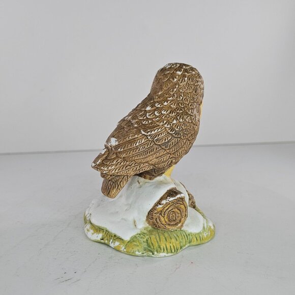Vintage Owl Perched On Snowy Log Figurine Ceramic - Picture 4 of 6